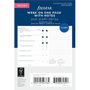 إعادة تعبئة مذكرات تقويم فيلوفاكس، حجم الجيب، أسبوع على صفحة واحدة مع ملاحظات، ورق أبيض، متعدد اللغات: أربع لغات، 2024 (C68209-24) in Kuwait