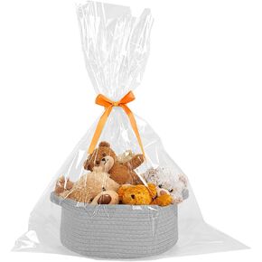 Gift Basket with Gift Bag & Ribbon- Small Woven Baskets for Gifts Empty, Rope Easter Basket with Handle Decorative Storage for Baby Showers, Toys & More, 12"X 8" X 5"
