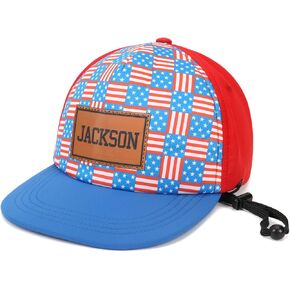 Personalized Baby Sun Hats, Leather Patch Toddler Baseball Cap, Adjustable Chin Strap Trucker Hat for Infant Boys Girls