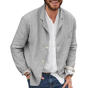 Men's Casual Linen Suits Blazer Lightweight Single Breasted Sport Coat 3 Button Notched Collar Suit Jacket