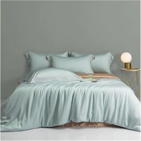 Bed Four Pieces Set 600TC Reversible Cream Brown Duvet Cover with Zipper Ties Soft Cooling Bed Fit Sheet Pillowcases Bedding Set(C,Flat Bed Sheet-King 4PCS)
