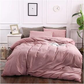 Bed Four Pieces Set Linen 3 Pieces Bedding Set Duvet Cover Pillowcases Set Linen Bedding Comforter Set(Blu,Quen)