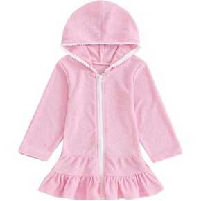Toddler Girl Long Sleeve Swimsuit Solid Beach Dress Cute Cover Ups Ruffle Bathing Suit Cover Up Kimono Swimwear