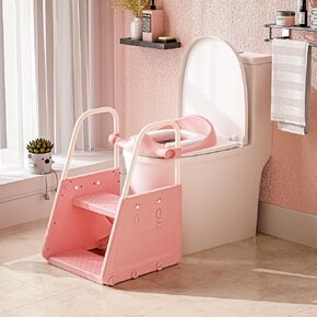 3-in-1 Adjustable Toddler Step Stool for 1-3 Years Old - Potty Training Toilet Seat with Anti-Slip Pedal, Splash Guard & Quick Assembly, Convertible Sink/Kitchen Helper (Removable Cushion)