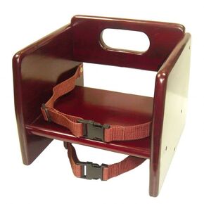 TrueCraftware– 17" Children Booster Seat Walnut Wood Finished Rubber Wood with Harness Straps Seat Back Support Maximum Knock-Down Package Stackable Booster Seat for Dining Table