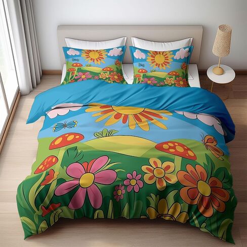 Duvet Cover Toddler Size, Reversible 2 Pieces Floral Unicorn Duvet Cover Set, Rose Red Bedding Set for All Season, Soft and Breathable Bedding Set with Zipper Closure & Corner Ties - 42" x 58" in Saudi Arabia