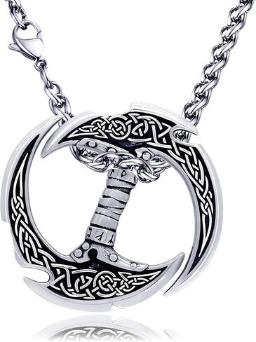 زدويرك قلادة فايكنغ للرجال، قلادة سيف هلال مزدوجة الحواف من الستانلس ستيل، هدية مجوهرات فايكنغ للاولاد، مقاس S، معدن، بدون احجار كريمة, معدن, لا أحجار كريمة in Kuwait