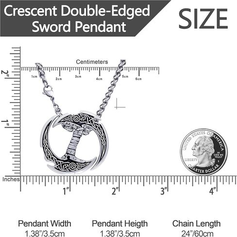 زدويرك قلادة فايكنغ للرجال، قلادة سيف هلال مزدوجة الحواف من الستانلس ستيل، هدية مجوهرات فايكنغ للاولاد، مقاس S، معدن، بدون احجار كريمة, معدن, لا أحجار كريمة in Kuwait
