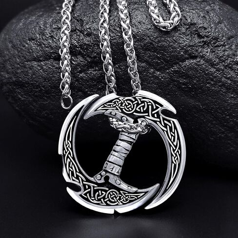 زدويرك قلادة فايكنغ للرجال، قلادة سيف هلال مزدوجة الحواف من الستانلس ستيل، هدية مجوهرات فايكنغ للاولاد، مقاس S، معدن، بدون احجار كريمة, معدن, لا أحجار كريمة in Kuwait