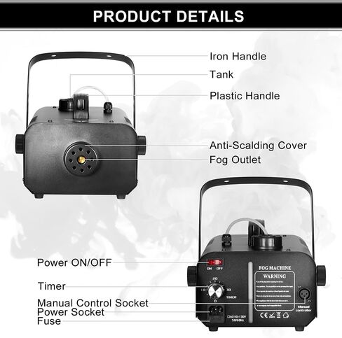 Fog Machine, 500+ Watts Smoke Machine with 8 LED Par Lights, Wireless Remote, Auto Mode-Perfect for Indoor Outdoor Party Halloween Wedding and Stage Effect in Saudi Arabia