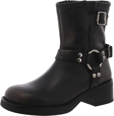 Steve Madden Women's Brixton Motorcycle Boot, Black Distressed Fur, 6 in Saudi Arabia