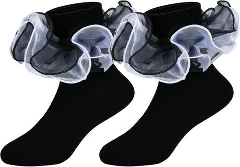 Toddler Baby Girls Ruffle Soft Double Frilly Lace Socks Kids Cute Ankle Cotton Dress Socks in Kuwait