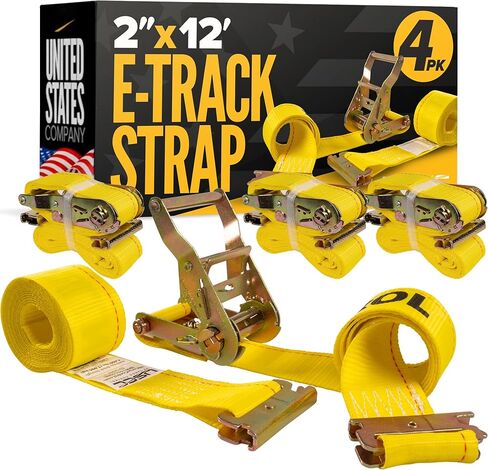 أشرطة سقاطة E-Track للتحكم في البضائع الأمريكية (8 عبوات)، 2 بوصة × 12 قدم، أشرطة ETrack صفراء شديدة التحمل مع نهاية ثابتة 4 أقدام وتركيبات زنبركية، 1,467 رطل. حد حمل العمل، أشرطة السقاطة اللوجستية in Kuwait