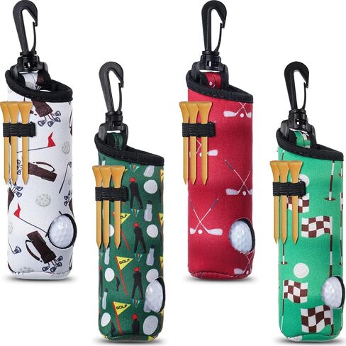 4 Pieces Golf Tee Holder Golf Ball Carry Bag Pouch Golf Ball Holder Keychain Belt Clip Golf Gifts Accessories (Black,Simple) in Saudi Arabia