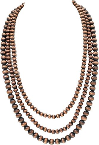 الغربية المعدنية نافاجو اللؤلؤ المختنق قلادة للنساء رعاة البقر متعدد الطبقات اللؤلؤ الفيروز مطرز بوهو شيك بيان قلادة جنوب غرب in Kuwait