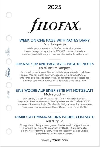 إعادة تعبئة مذكرات تقويم فيلوفاكس، حجم الجيب، أسبوع على صفحة واحدة مع ملاحظات، ورق أبيض، متعدد اللغات: أربع لغات، 2024 (C68209-24) in Kuwait
