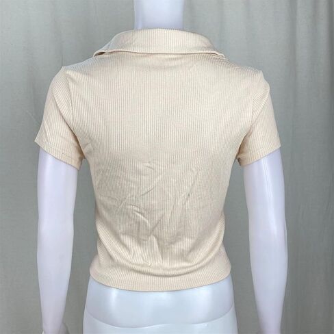 Women's Short Sleeve V Neck T Shirts 2025 Ribbed Slim Fitted Basic Tunic Blouses Solid Color Lapel Tee Tops in Saudi Arabia