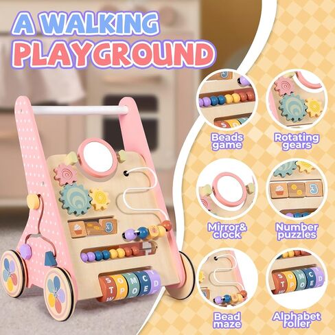 Wooden Baby Walker لمدة 6-12 شهرًا ، Montessori Walker Push Toy للأطفال الصغار الذين يتعلمون المشي ، ودفع مركز نشاط الأطفال للبنين والبنات in Kuwait