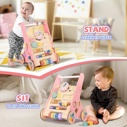 Wooden Baby Walker لمدة 6-12 شهرًا ، Montessori Walker Push Toy للأطفال الصغار الذين يتعلمون المشي ، ودفع مركز نشاط الأطفال للبنين والبنات in Kuwait