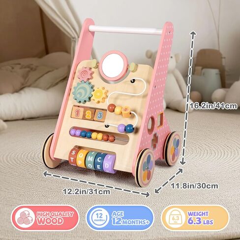Wooden Baby Walker لمدة 6-12 شهرًا ، Montessori Walker Push Toy للأطفال الصغار الذين يتعلمون المشي ، ودفع مركز نشاط الأطفال للبنين والبنات in Kuwait