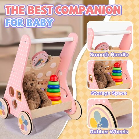 Wooden Baby Walker لمدة 6-12 شهرًا ، Montessori Walker Push Toy للأطفال الصغار الذين يتعلمون المشي ، ودفع مركز نشاط الأطفال للبنين والبنات in Kuwait