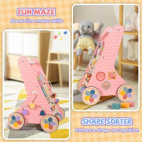 Wooden Baby Walker لمدة 6-12 شهرًا ، Montessori Walker Push Toy للأطفال الصغار الذين يتعلمون المشي ، ودفع مركز نشاط الأطفال للبنين والبنات in Kuwait