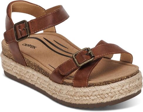 Aetrex Paula Orthopedic Open Toe Comfortable Arch Support Leather Platform Sandals - Memory Foam Footbed Adjustable Ankle Strap Platform Sandals Women in Saudi Arabia