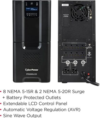 CyberPower PR1500LCD Smart App Sinewave UPS Battery Backup | 1500VA/1500W, 8 Outlets, AVR, Mini-Tower, UL Certified in Kuwait