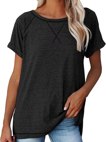 Women's Tops Short Sleeve T Shirts Crewneck Casual Loose Fit Tunic Tops in Kuwait