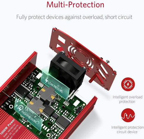 BESTEK 1000W Car Power Inverter, DC 12V to 110V Car Power Converter with 2 AC Ports Multi-Protection 1000 watt Power Inverter for Vehicles/Car/RV/Home, Terminals Power Cables Input,Road Trip Essential in Kuwait