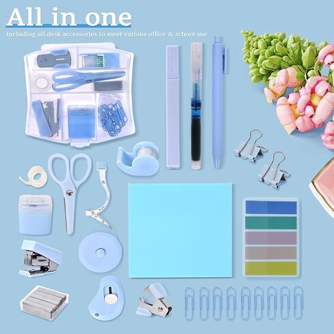 Mini Office Supply Kit, Pink Mini Stapler with Staples and Tape Dispenser Set, Mini Stationary Kit includes Sticky Notes Index Tabs Highlighters Gel Pens for Office & School Annotating Books (Pink) in Saudi Arabia