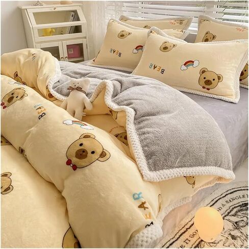Bed Sheet Quilt Cover Set Fleece Fabric Warm Winter Pillowcase Four-Piece Bedding Set Home Textiles Floral Print Bed Four Pieces Set(B) in Saudi Arabia