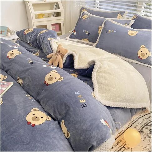 Bed Sheet Quilt Cover Set Fleece Fabric Warm Winter Pillowcase Four-Piece Bedding Set Home Textiles Floral Print Bed Four Pieces Set(B) in Saudi Arabia