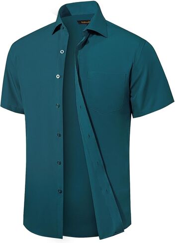 DiBanGu Men's Casual Dress Shirt Cotton Short Sleeve Button Down Shirts Regular Fit Paisley Solid Contrast Design in Saudi Arabia