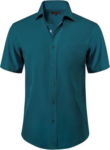 DiBanGu Men's Casual Dress Shirt Cotton Short Sleeve Button Down Shirts Regular Fit Paisley Solid Contrast Design in Saudi Arabia