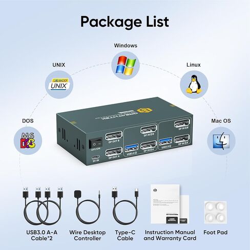 8K Displayport KVM Switch for 2 Computers 1 Monitor, 8K@60HZ 2 Port Monitor Switcher for 2 PC,with 3 USB3.0 Port Share Keyboard &Mouse,EDID Adapative in Kuwait
