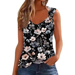 Womens Tank Tops Print Sleeveless Tunic Tops V Neck Cut Out Ring Keyhole T Shirts Loose Fit 2025 Tank Tops