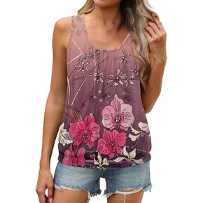 Womens Tank Tops Printed Sleeveless Tank Tops Round Neck Fashion Summer Basic Tee Vacation Comfy Tunic Tops