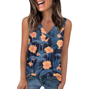 Tank Tops for Women V Neck Printed Tank Tops Flowy Sleeveless Going Out Basic Tee Loose Fit Vacation T Shirts
