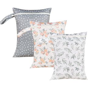 MOMIGO 3 pcs/set Wet Dry Bags for Baby Cloth Diapers - Reusable Washable for Stroller, Diapers, Travel Bags, Gym Bag 11 * 14 inch (Butterfly)