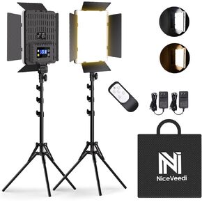 NiceVeedi 36W Photography Lighting, Bi-Color Studio Light, CRI 95+, Dimmable AC Adapter Powered LED Video Light Kit with Remote Control & 72" Tripod, Light for Video Recording/YouTube/TikTok/Ins