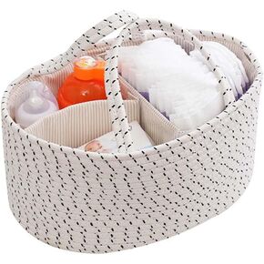 Diaper Caddy Organizer, Large Cotton Rope Nursery Basket, Changing Table Baby Diaper Storage Portable Car Organizer with Removable Divider