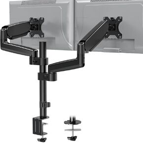 MOUNTUP Dual Monitor Stand Desk Mount - Fully Adjustable Gas Spring Monitor Arm, Dual Monitor Mount with C Clamp/Grommet Base, Removable VESA Bracket Mount Fits 17 to 32 Inch LCD Computer Monitors