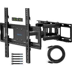 BONTEC Full Motion TV Wall Mount for 23-70" LED OLED OLCD UHD Flat Curved TVs, Tilt Swivel Dual Articulating 6 Arms TV Bracket Supports Up to 99lbs, Max VESA 400x400mm, Fit 8/12/16" Studs