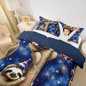 Erosebridal Cute Cartoon Sloth Duvet Cover Brown Woodland Animal Bedding Set Colorful Rainbow Comforter Cover Toddler Size for Kids Boys Girls,Watercolor Tree Leaves Bedspread Cover