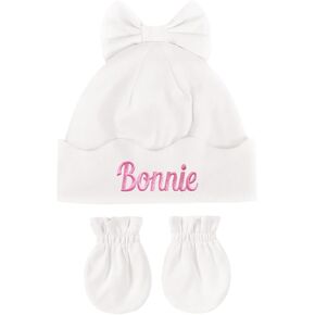 Custom Baby Hat, Personalized Embroidered Newborn Hospital Hat, Cotton Bear Beanie Gloves for Boys Girls
