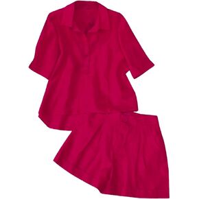 Linen Set for Women Short Sleeve Button down Shirt and Shorts Tracksuit Lounge Set Going out Outfits Y2k Clothes