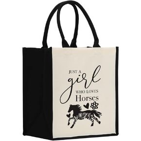 شنطة حمل بتصميم شخصية ايه جيرل لوفز هورس للنساء من هودريو، شنطة شاطئ، شنطة قماشية هدية مرحة للفتيات والنساء ومحبي الخيول والاصدقاء المقربين والتخرج واعياد الميلاد والزفاف والسفر والتخييم والكريسماس, in Kuwait