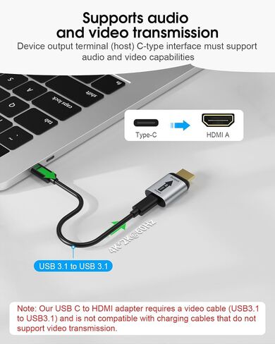 محول USB C الى HDMI، محول اليوتينج USB نوع C الى HDMI (متوافق مع ثاندربولت 3) 4K 60Hz يدعم نقل الصوت والفيديو من النوع C 3.1 الى HDMI وصلة انثى الى ذكر لاجهزة USB-C in Kuwait