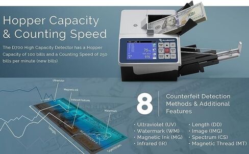AccuBANKER D700 Multi Currency Duo Automatic Value Counting with 8-Point Counterfeit Bill Detector, Multi-Orientation Bill Feeding, Currency Detection USD & Euro, Commercial Grade in Saudi Arabia